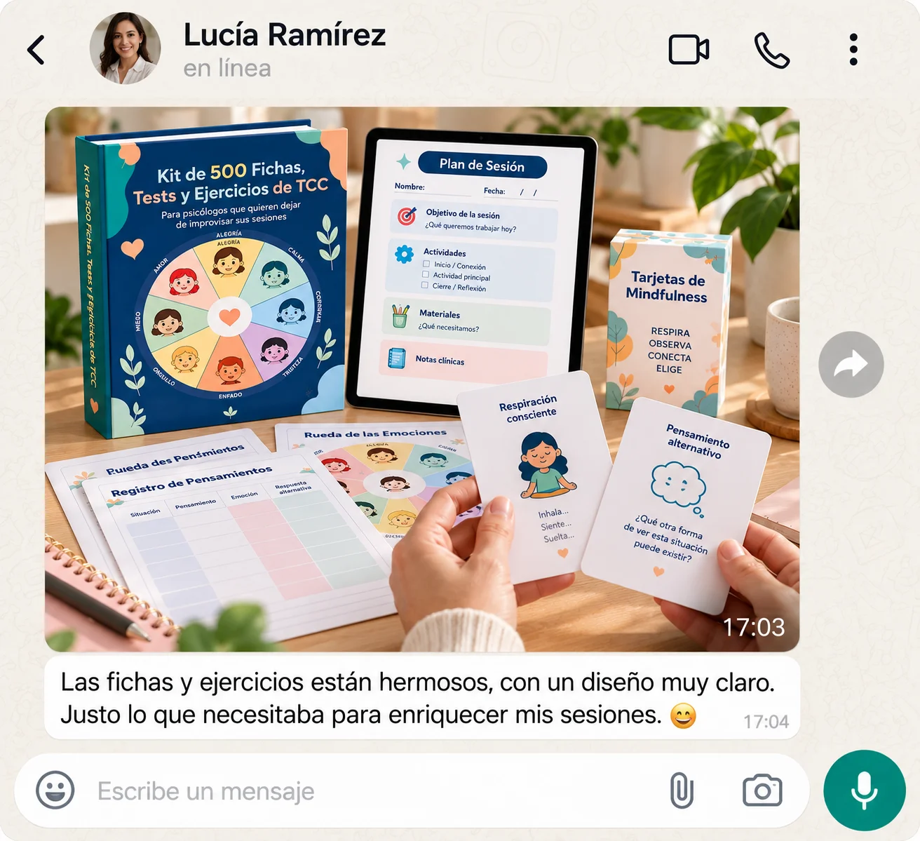 Testimonio de Lucía Ramírez: fichas y ejercicios con un diseño claro para enriquecer sus sesiones.