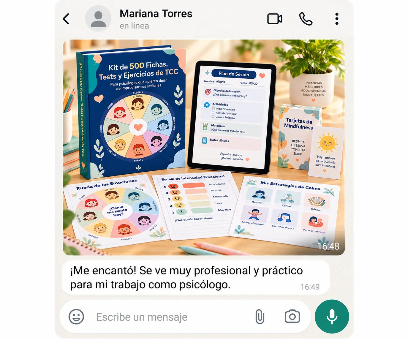 Testimonio de Mariana Torres: el kit se ve profesional y práctico para su trabajo.