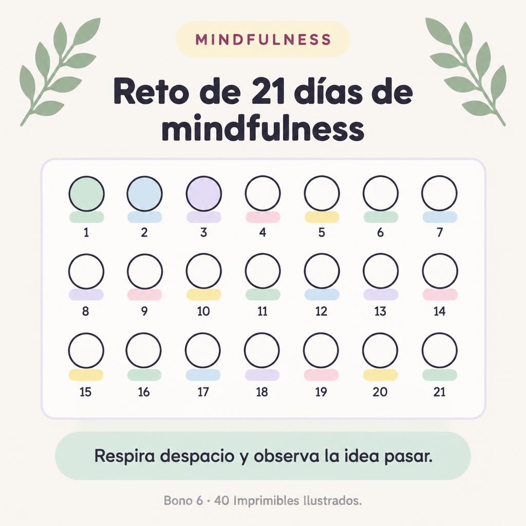 Imprimible de mindfulness: reto de 21 días con veintiún círculos para marcar
